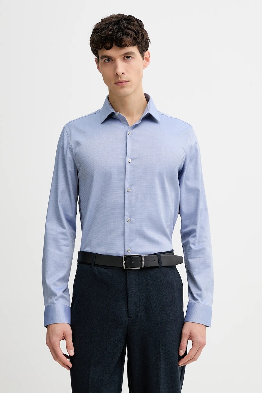 Košeľa Calvin Klein modrá farba, slim, s talianskym golierom, LV019EU081