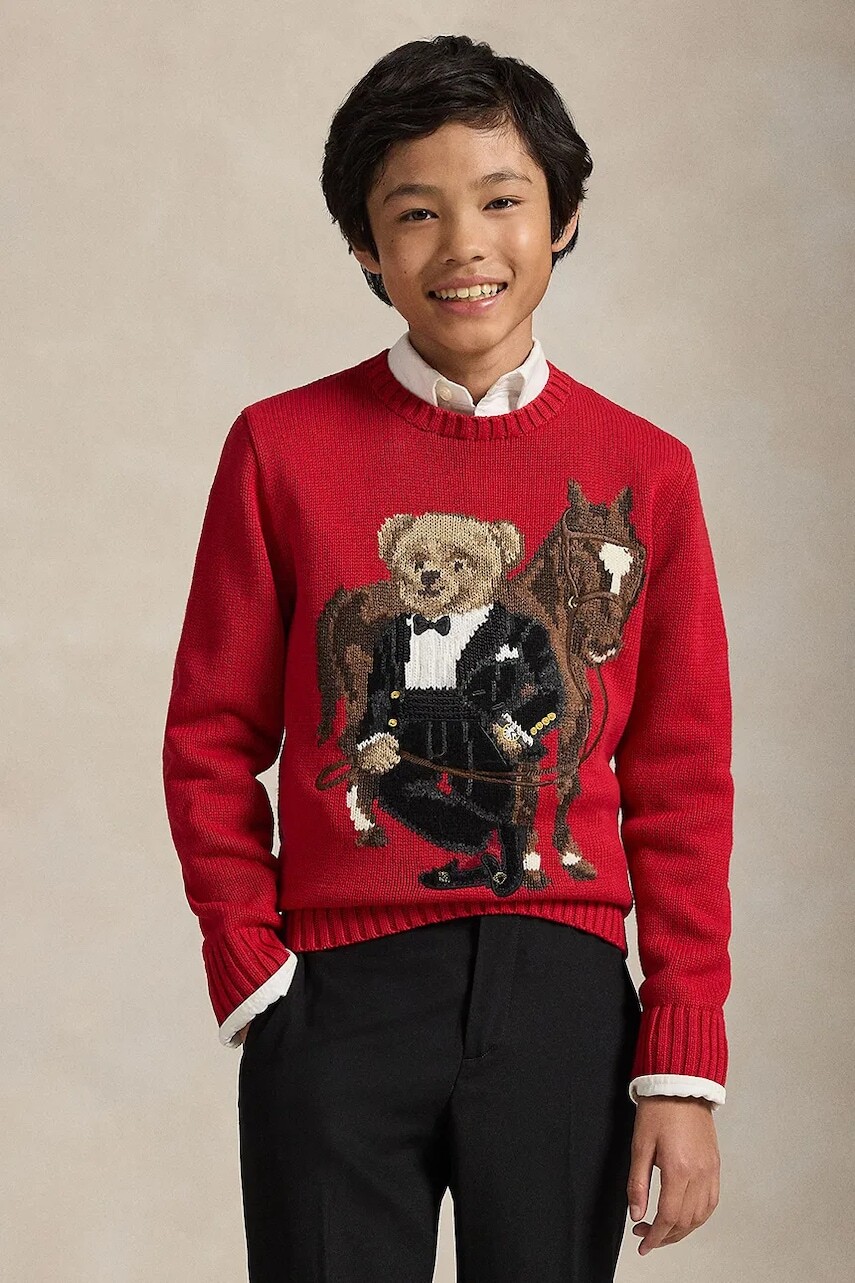 Detský bavlnený sveter Polo Ralph Lauren červená farba, 323A10260001