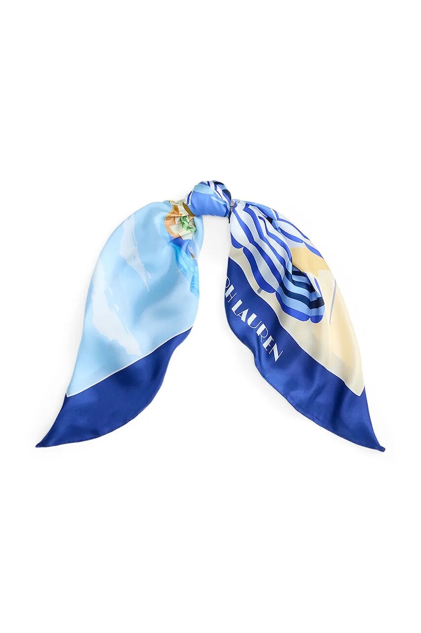 Hodvábna šatka Lauren Ralph Lauren tmavomodrá farba, vzorovaná, 454P09790