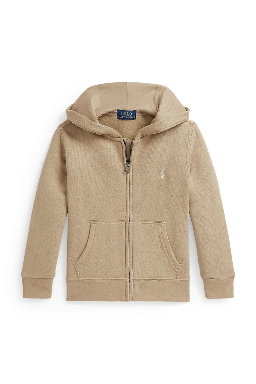 Detská mikina Polo Ralph Lauren béžová farba, s kapucňou, jednofarebná, 322799360506