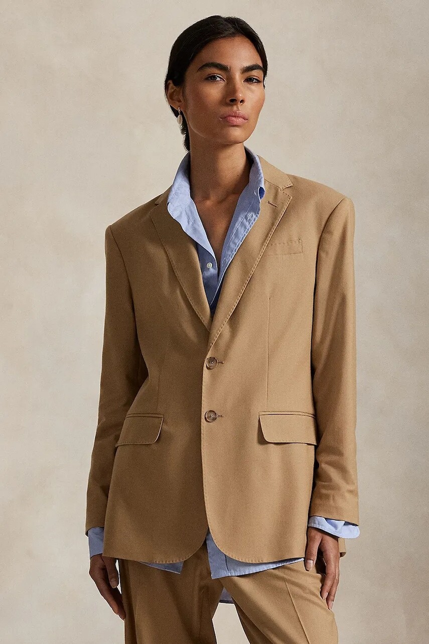 Bunda s prímesou vlny Polo Ralph Lauren hnedá farba, jednoradová, jednofarebná, 211977093