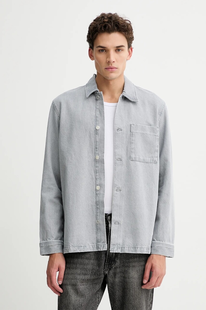 Rifľová košeľa Marc O'Polo šedá farba, regular, s klasickým golierom, 5000007430