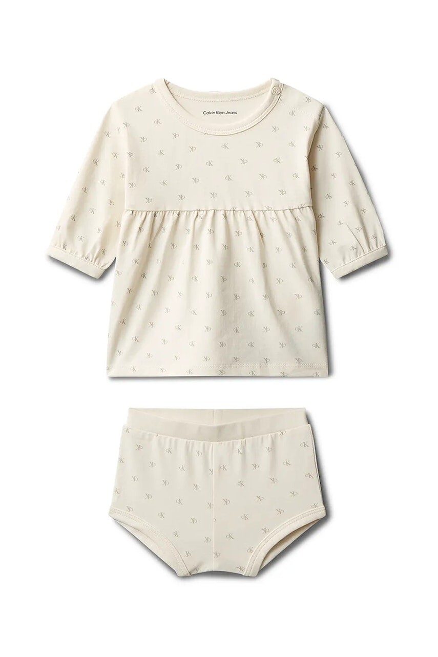 Dievčenské šaty Calvin Klein Jeans béžová farba, mini, áčkový strih, IN0IN00351