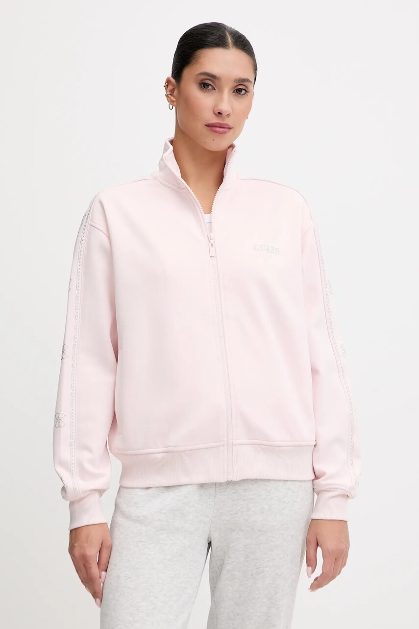 Mikina Guess OCTAVIA ružová farba, s kapucňou, s nášivkou, V5BQ15 KCX22