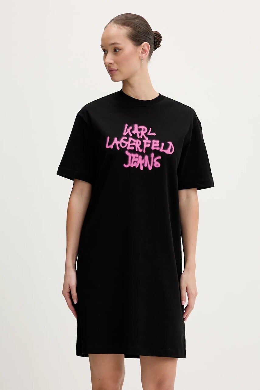 Bavlnené šaty Karl Lagerfeld Jeans čierna farba, mini, oversize, B1W13043