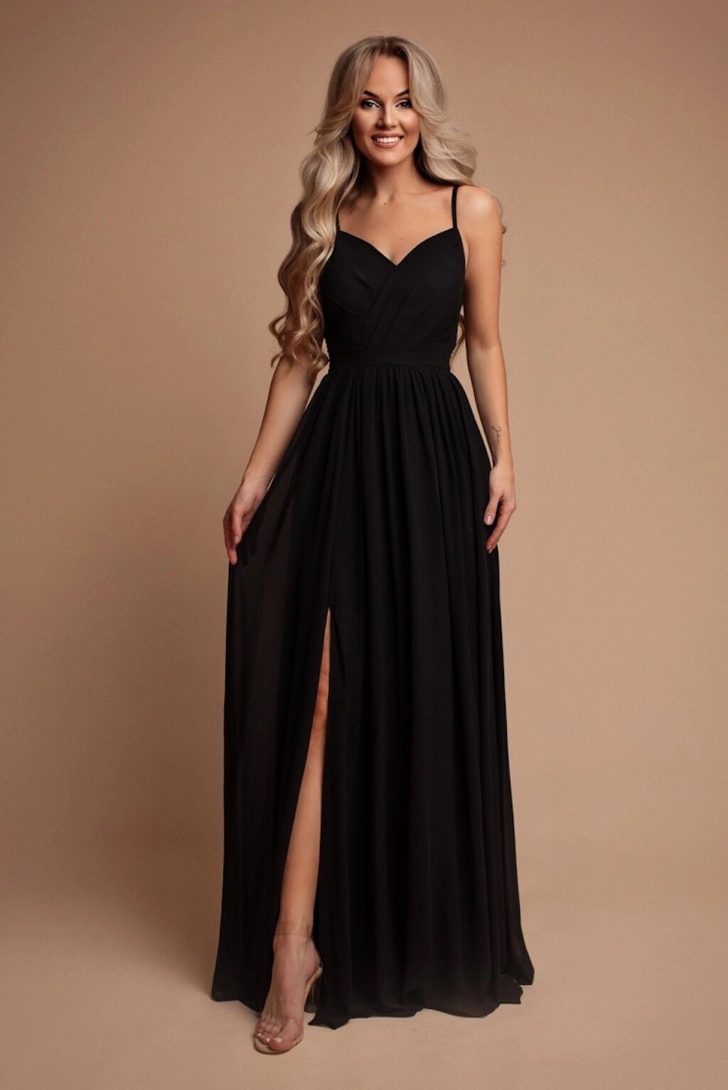 Eva & Lola Čierne spoločenské šaty na ramienka Veľkosť: M