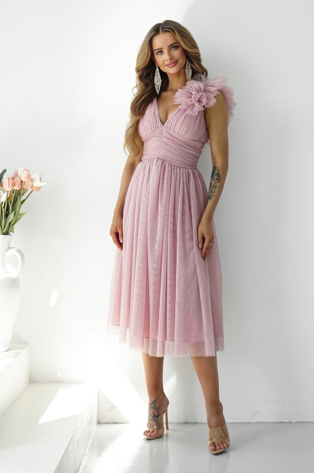 Warsaw Dress Staroružové tylové midi šaty Veľkosť: XS