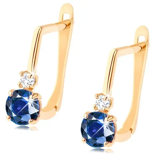 Zlaté náušnice 14K s modrým a čírym zirkónom