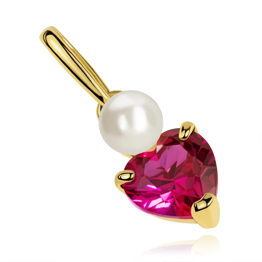 Zlatý prívesok 9K so sladkovodnou perlou a ružovým zirkónovým srdcom