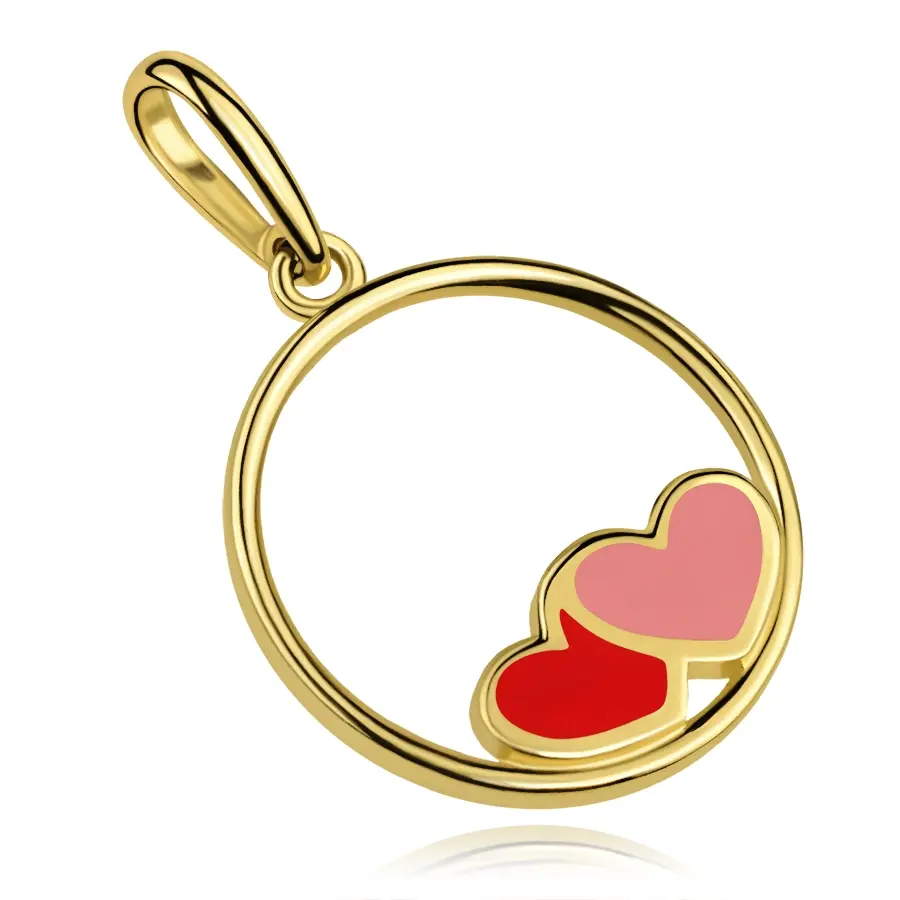 Okrúhly zlatý prívesok 9K s farebnými srdcami