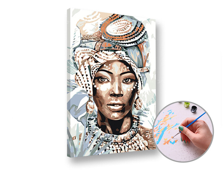 Maľovanie podľa čísel AFRICKÁ ŽENA – stredná náročnosť | rôzne rozmery a možnosť rámovania