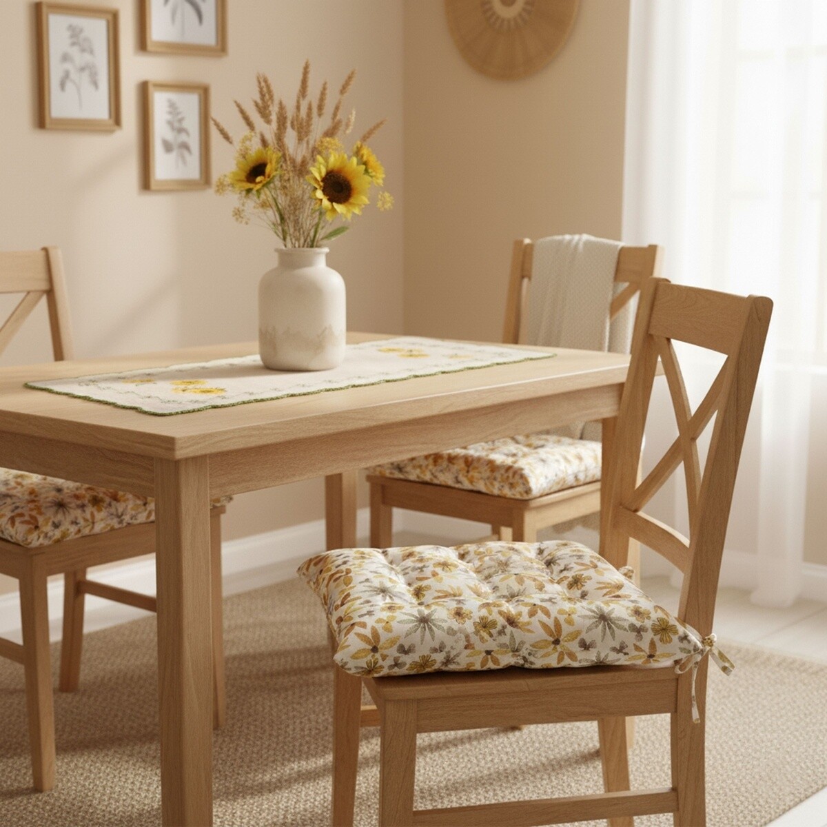 Podsedák na stoličku, Jesenné lístie a kvety, 40 x 40 cm