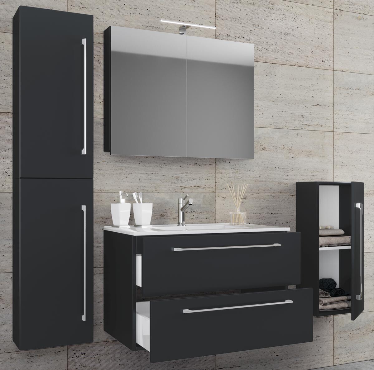 VCM 5ks Kúpeľňová súprava so skrinkou pod umývadlo 80 cm