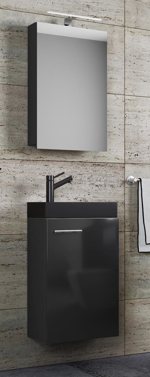 3-dielne umývadlo pre hostí Slito BL so zrkadlom, čierne