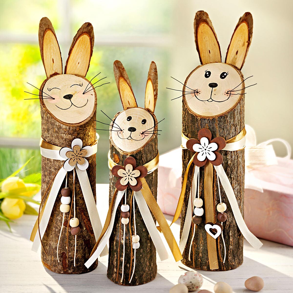 Drevená dekorácia zajačikov Lampl, sada 3 ks