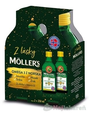 MOLLER'S Omega 3 RYBÍ OLEJ + vitamín D, citrónová príchuť 2x250 ml