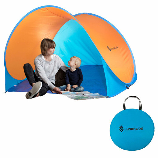 Plážový stan POP-UP 200 x 120 CM - modro-oranžový