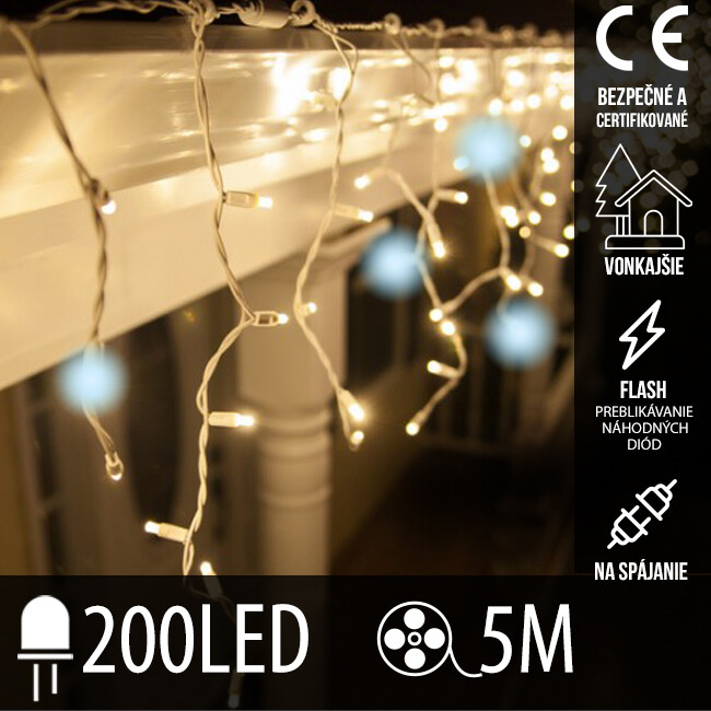 Vianočná led svetelná záclona vonkajšia na spájanie flash - 200led - 5m teplá biela / studená biela