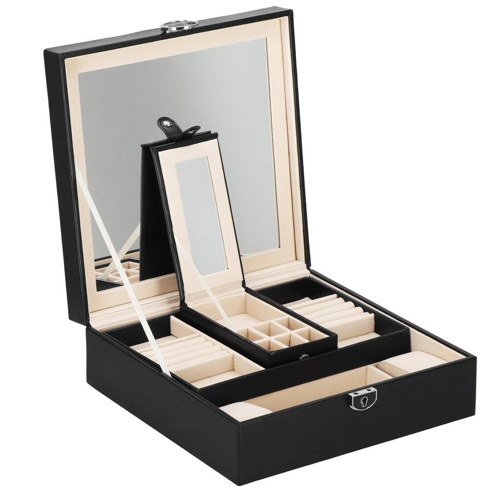 Šperkovnica 2v1 - čierna ekokoža