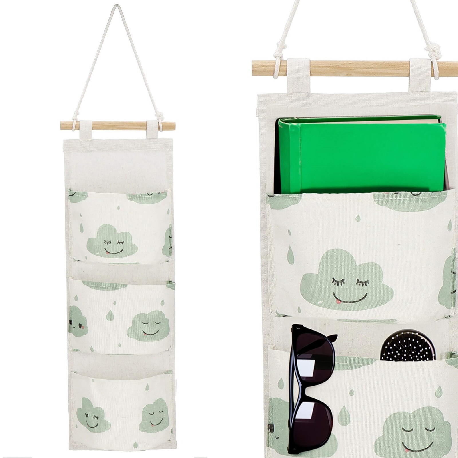 Nástenný organizér - 3 vrecká - mraky na béžovej