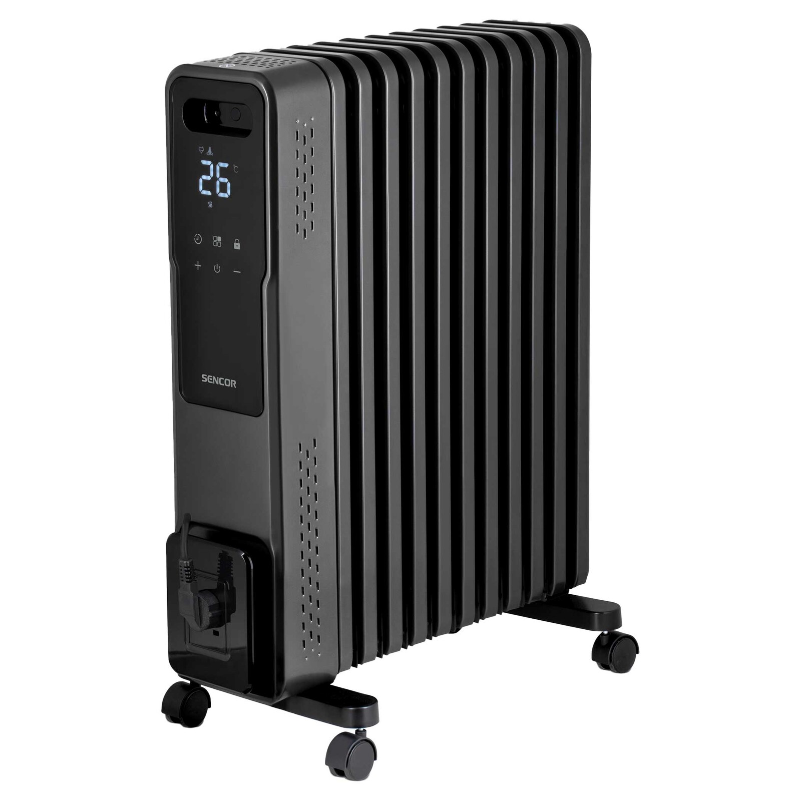 Sencor SOH 8211GY Inteligentný olejový radiátor Až 2 400 W v 4 režimoch - 1 000 W / 1 200 W / 2 400 W a ECO režim, 11 ohrievacích článkov FLAT SHAPE