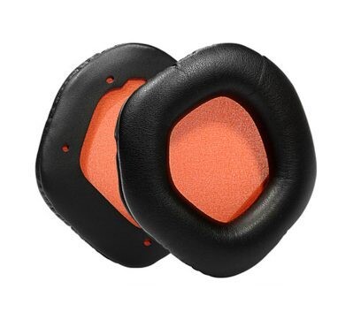 Náhradné náušníky pre slúchadlá Asus Rog Strix Wireless, Strix 7.1, Strix 2.0, Strix PRO, Strix DSP - Čierne s oranžovým vnútrom, kožené