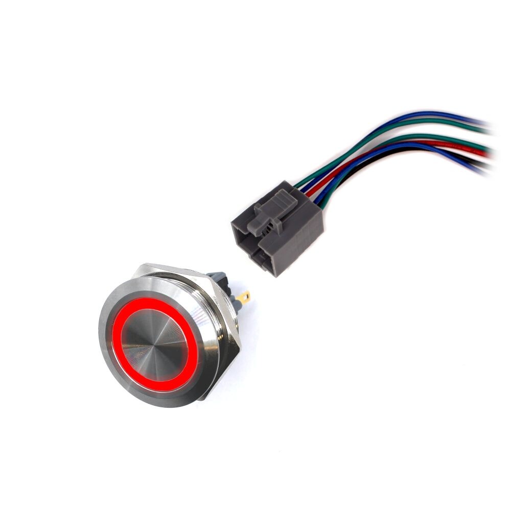 LED vodotesný spínač 30mm s aretáciou - červené podsvietenie, 12 - 24V