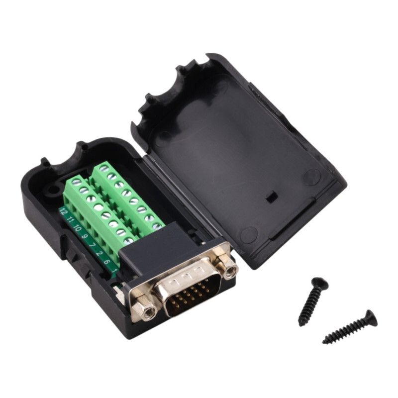 Konektor D-SUB DE15 (DB15) káblový, samec s maticami, skrutkovací