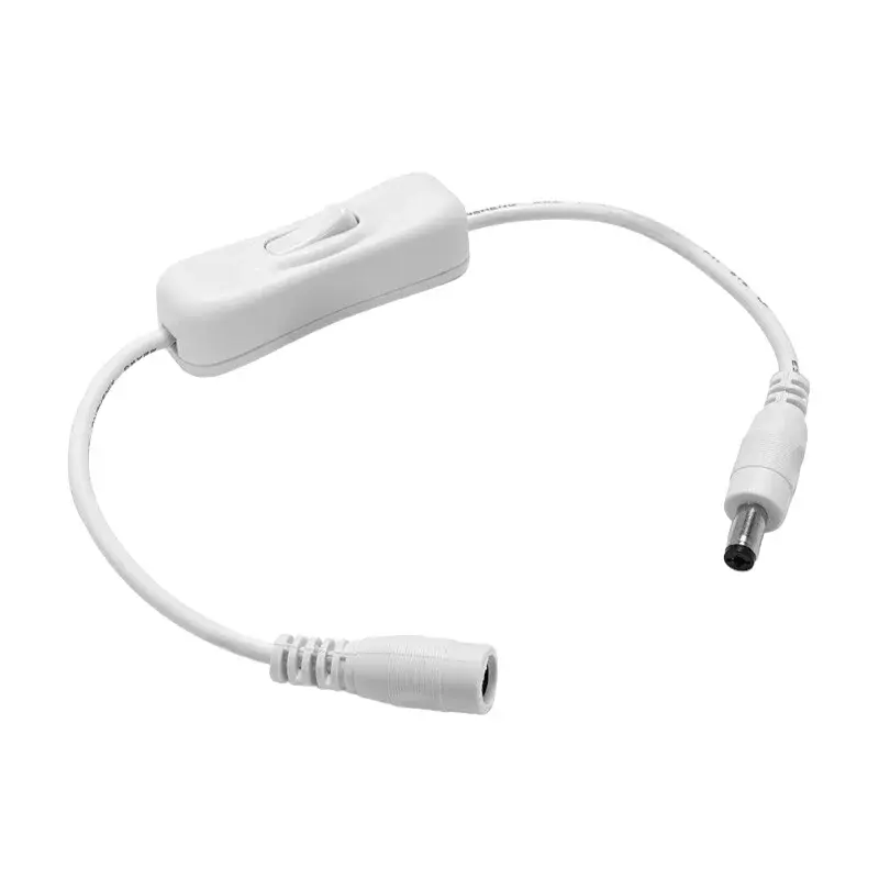 Kolískový vypínač káblový, konektory 5.5x2.1mm, biely