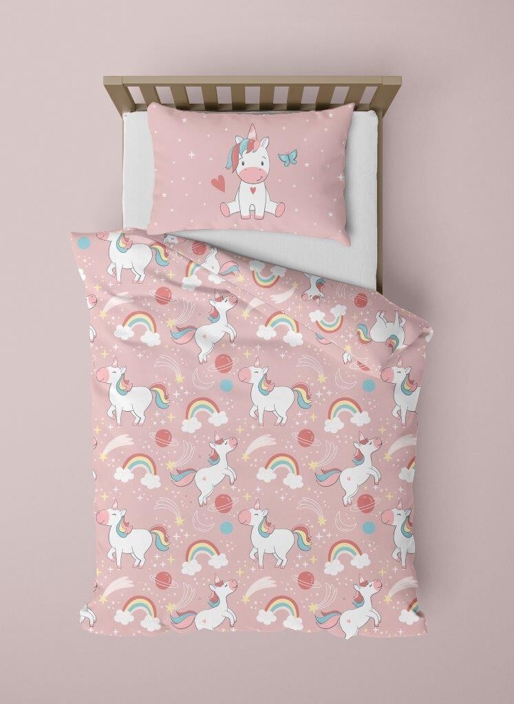 Dětské bavlněné povlečení Jednorožec 160x200 cm + 70x80 cm růžové