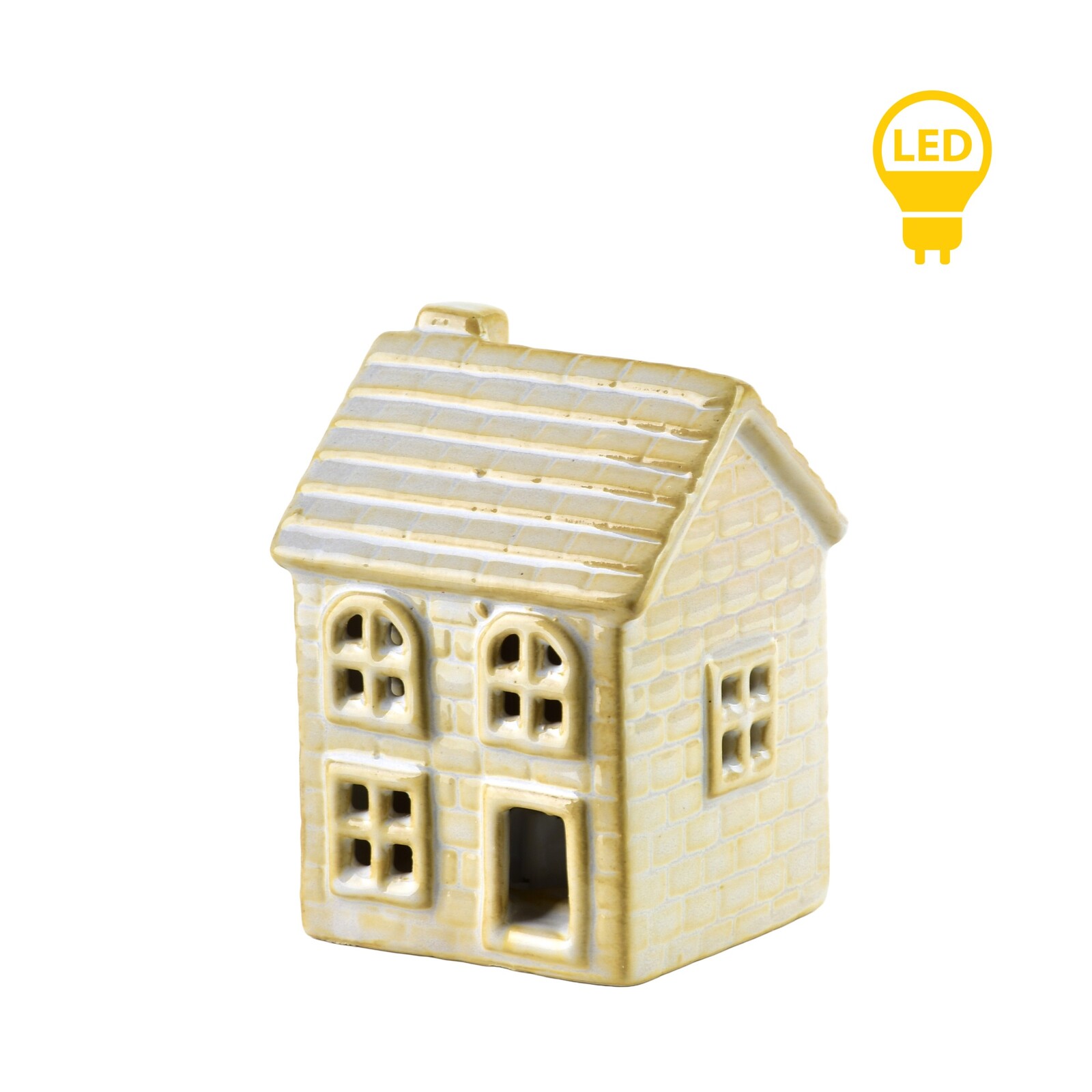 Keramický LED domeček Hytte 8,4 cm béžový