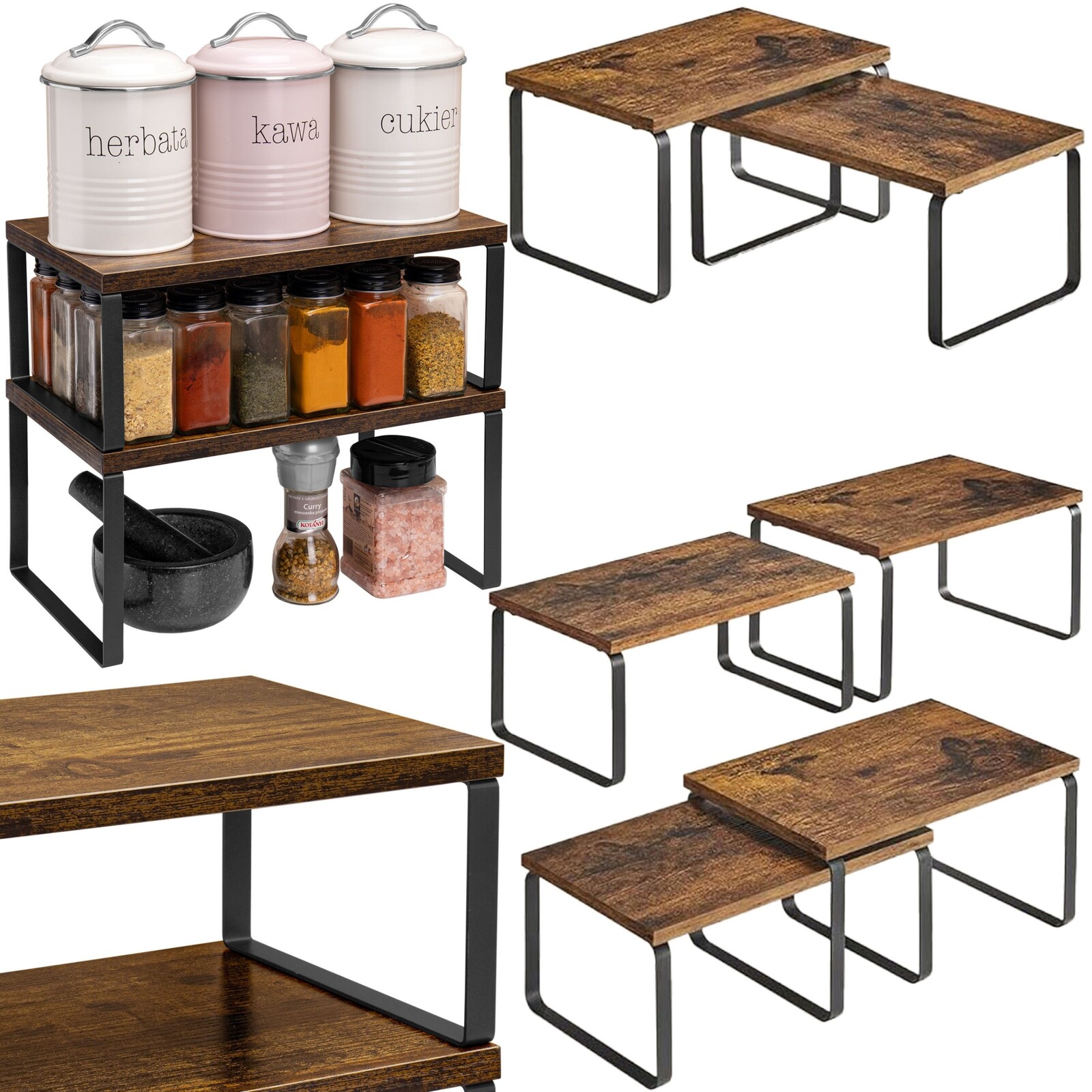 Sada 2 ks kuchyňských polic GINGER černá/starý dub