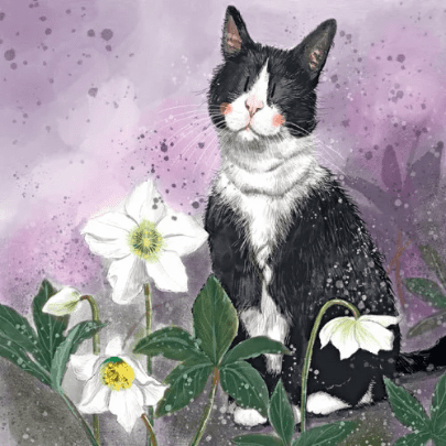 Mačacia mama Menšie prianie s mačkou s bielymi kvetmi