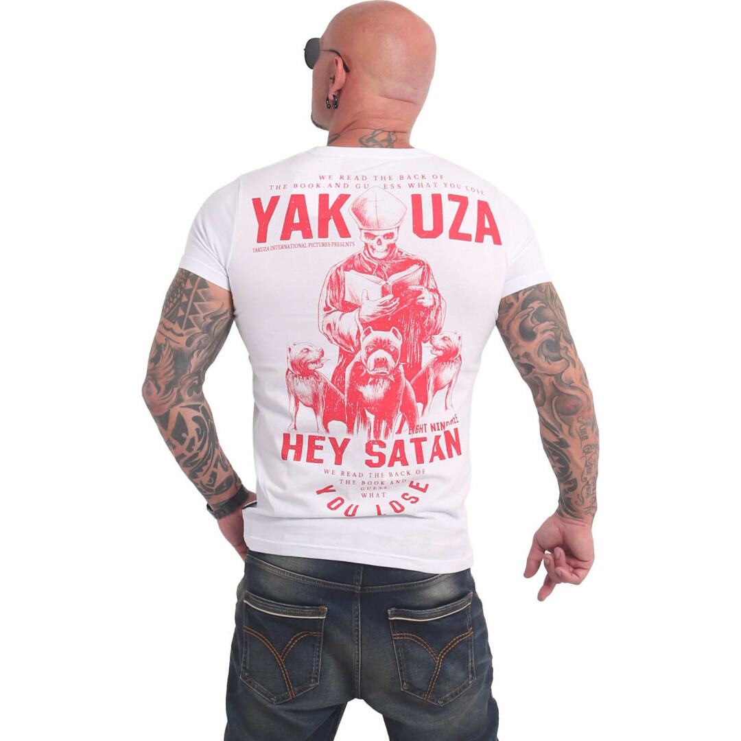 Tričko pánske Yakuza Hey Satan - biele-červené, XL