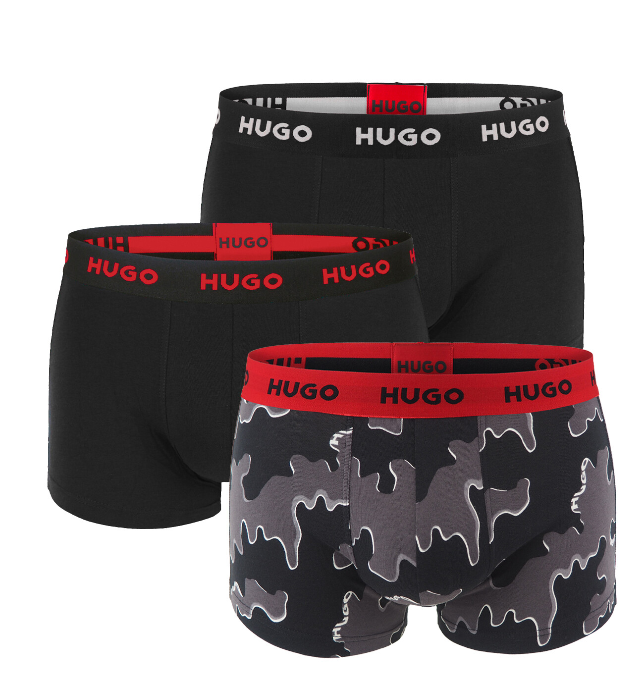HUGO - boxerky 3PACK cotton stretch modern print logo & dark color