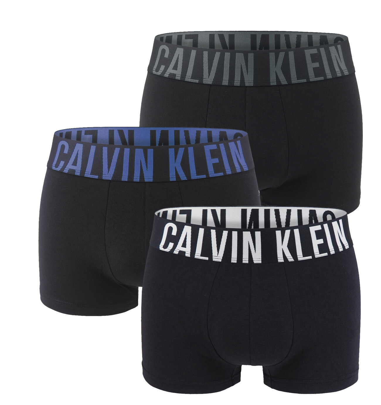 CALVIN KLEIN - boxerky 3PACK Intense power black / blue tone waist