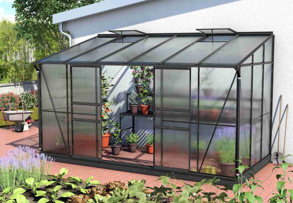 Skleník k stene IDA 7800 polykarbonát čierny Dekorhome