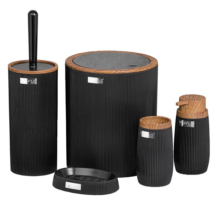 KONDELA Mirko Typ 1 sada kúpeľňových doplnkov (5 ks) čierna / hnedá