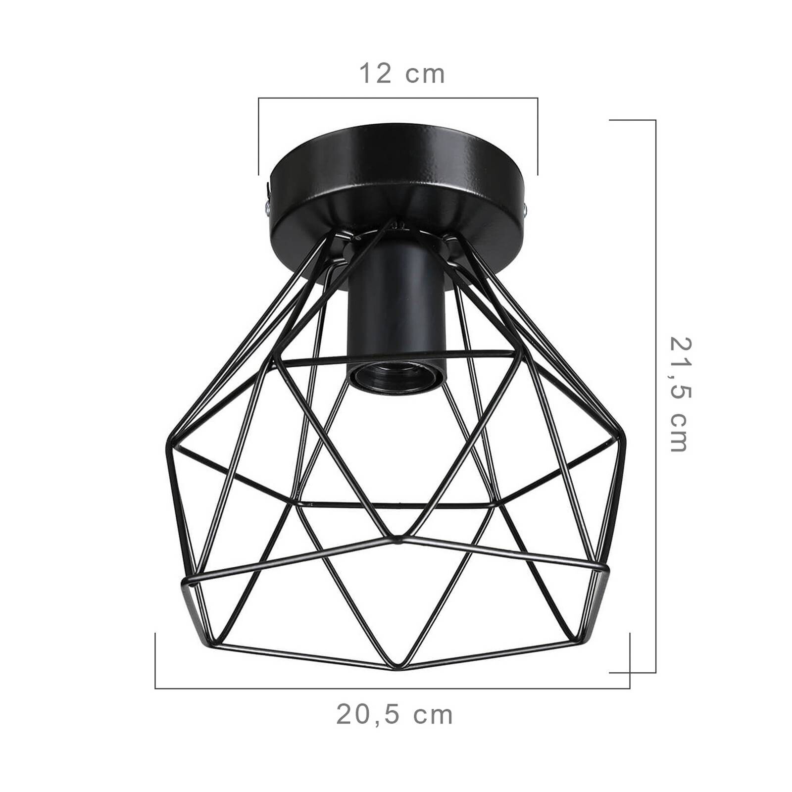 Stropné svietidlo Patara, čierne, Ø 20 cm, mriežkový tienidlo, kov