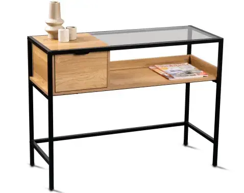 Konzolový stolík so zásuvkou Mandurah, kov/dub%