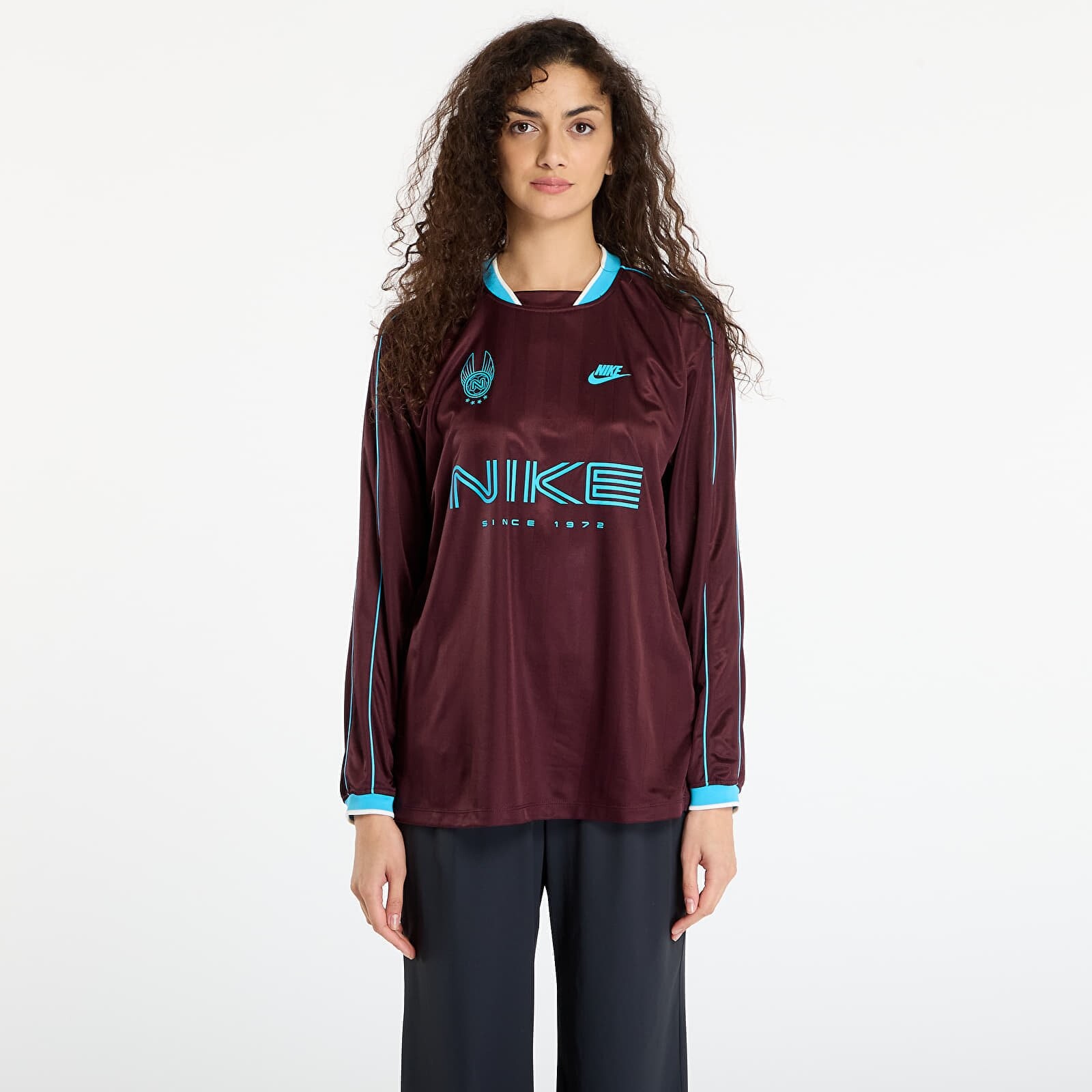 Dres Nike Sportswear Women's Long-Sleeve Jersey Top Burgundy Crush/ Baltic Blue M