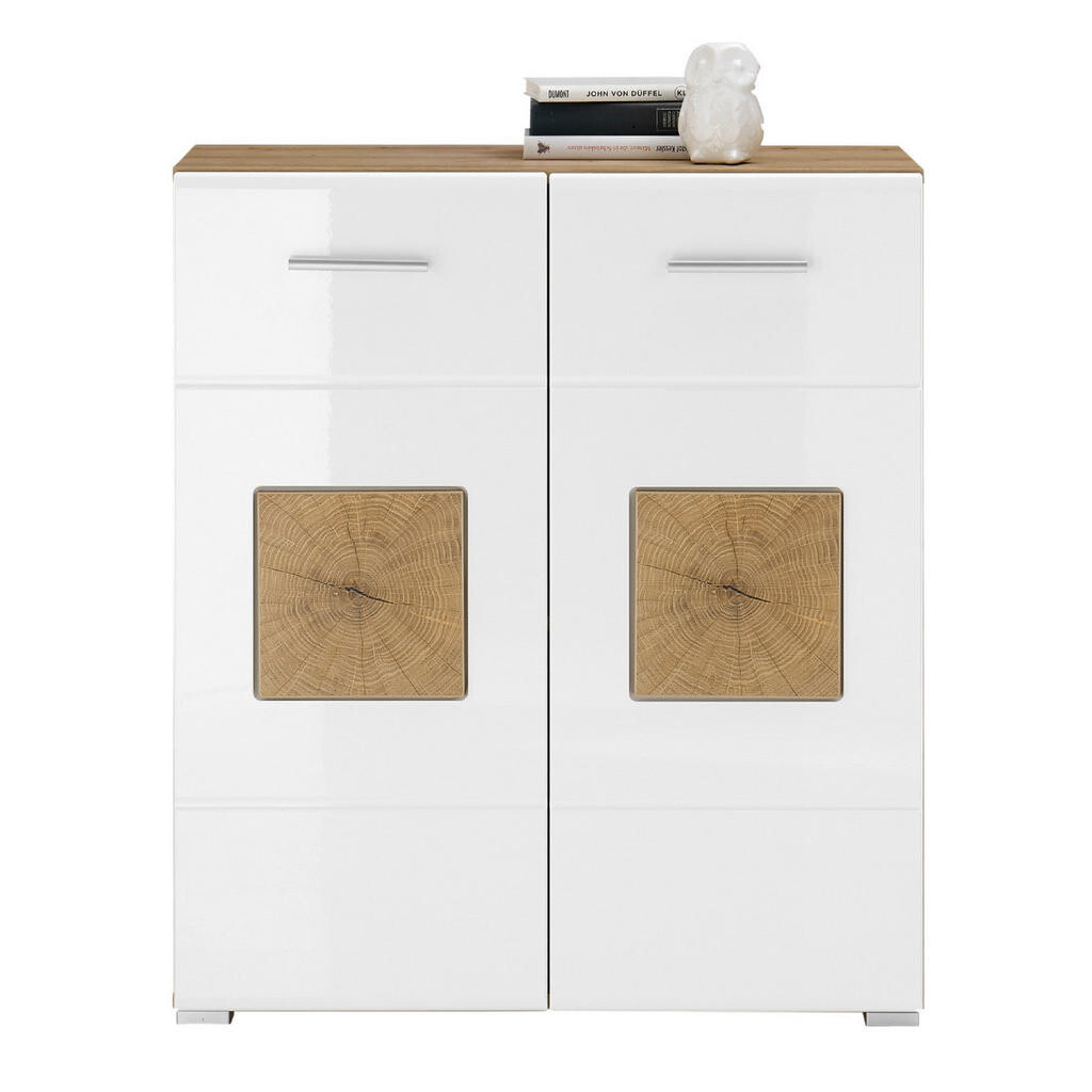MID.YOU KOMODA, dub artisan, biela s vysokým leskom,