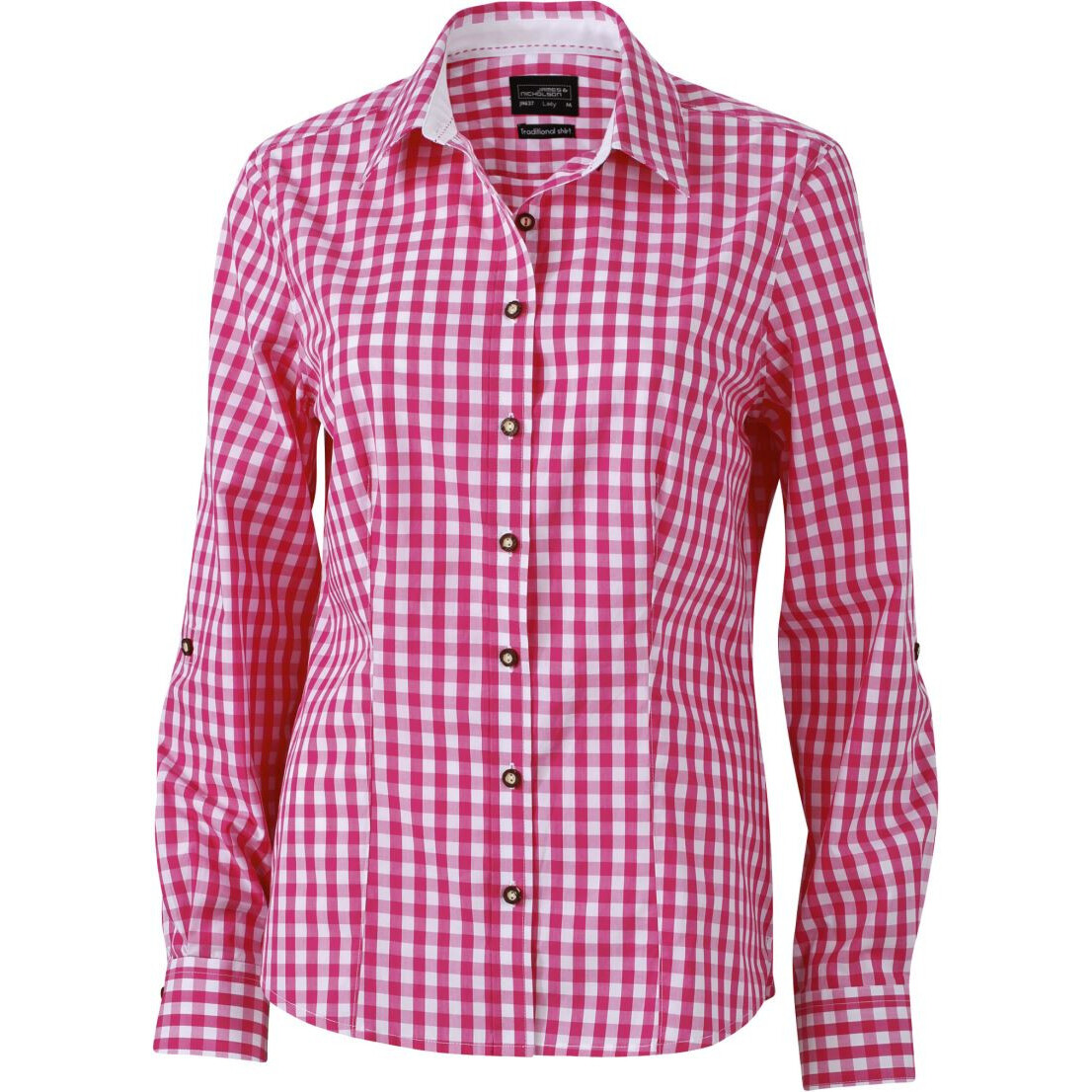 Košeľa dámska kockovaná James & Nicholson 638 - fialová-biela, S