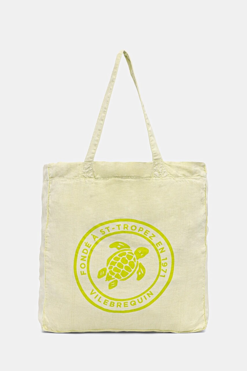 Ľanová plážová taška Vilebrequin BABEL zelená farba, BBLA1111