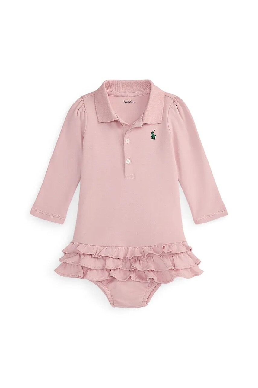 Detské bavlnené šaty Polo Ralph Lauren ružová farba, mini, rovný strih, 310978846003
