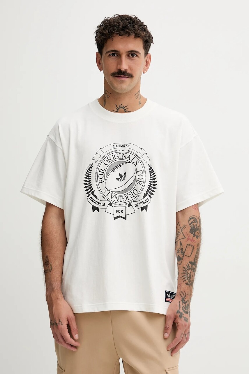 Bavlnené tričko adidas Originals All Black pánske, béžová farba, s potlačou, KG4649