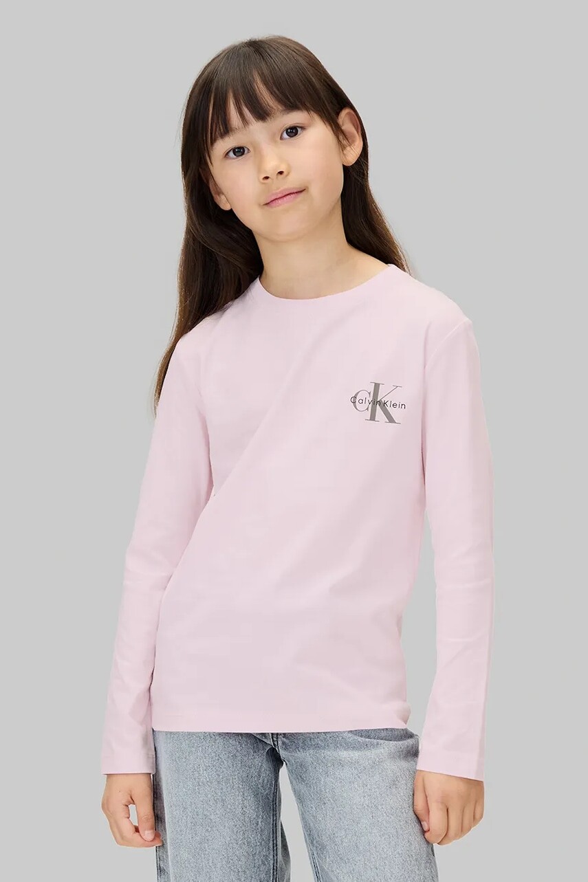 Detská bavlnená košeľa s dlhým rukávom Calvin Klein Jeans ružová farba, IU0IU00717