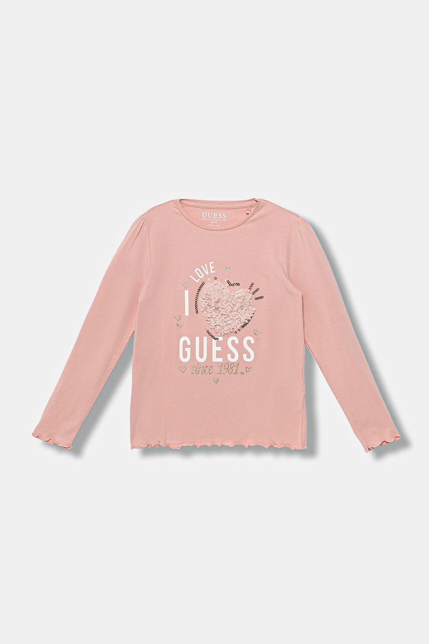 Detské tričko s dlhým rukávom Guess ružová farba, K5BI14 J1314