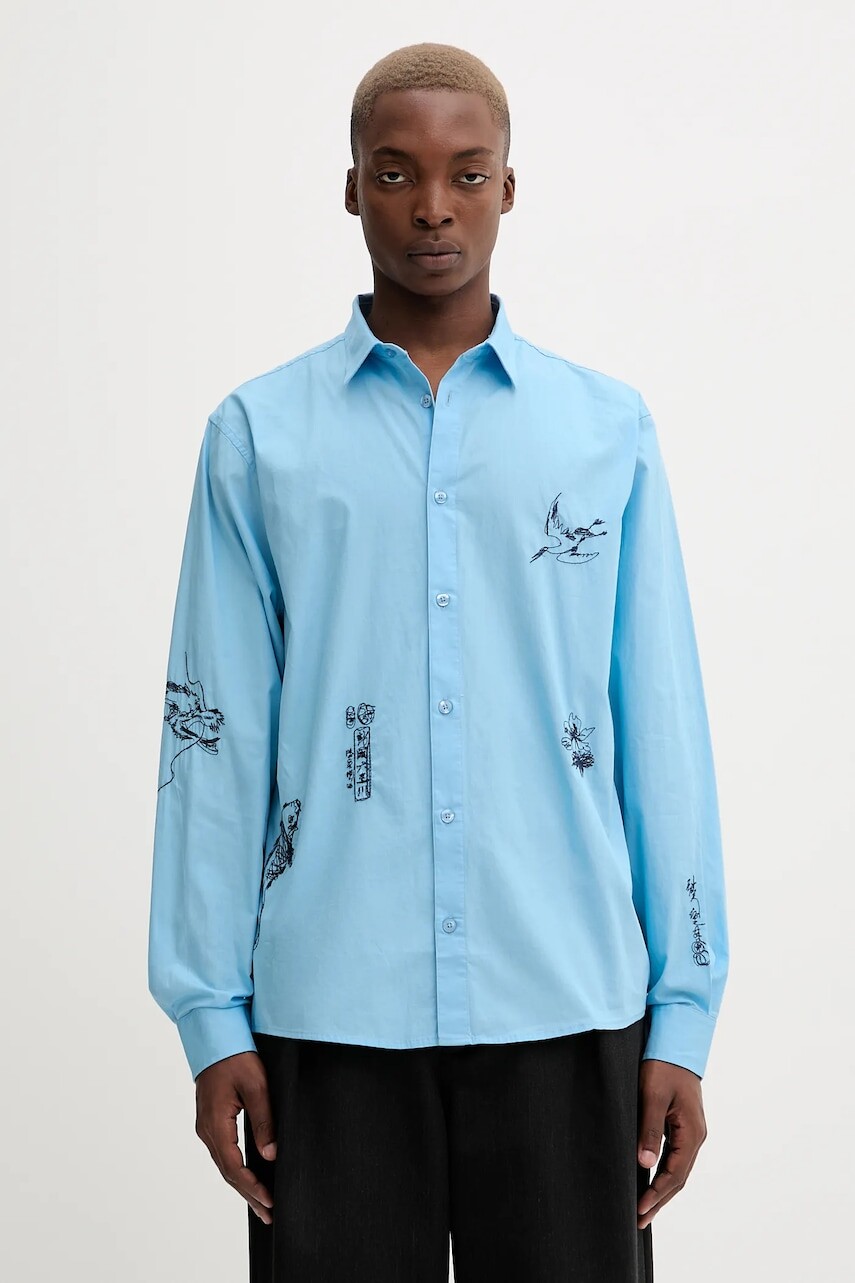 Bavlnená košeľa Desigual LUCCA modrá farba, regular, s klasickým golierom, 25WMCW32