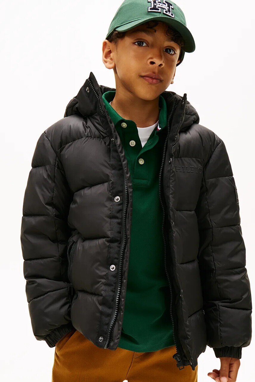 Detská bunda Tommy Hilfiger čierna farba, KB0KB10093